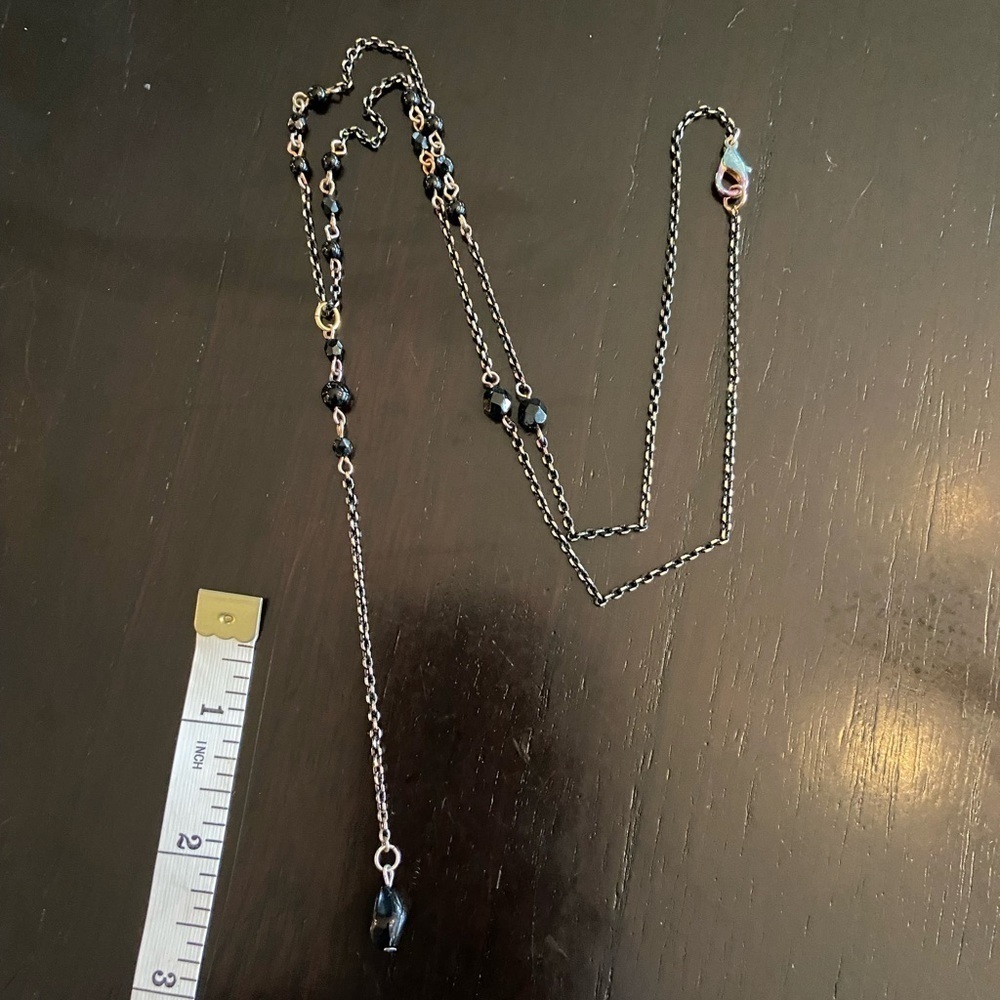 Long silver and black  beaded necklace